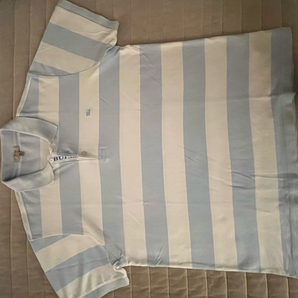 Burberry Light Blue and White Striped Polo Shirt